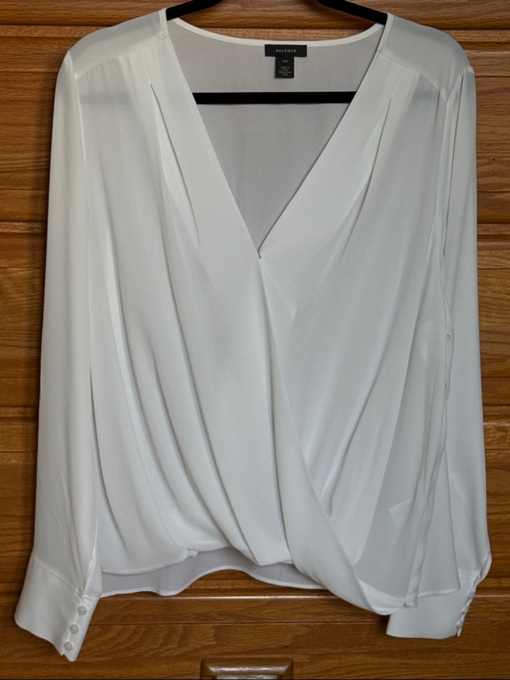 Halogen White Long Sleeve Faux Wrap Top Size XXL NWOT